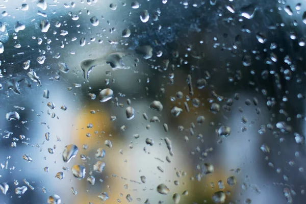 Gotas Chuva Caindo Vidro Borrões Abstratos Imagem Estoque Monção Kolkata — Fotografia de Stock