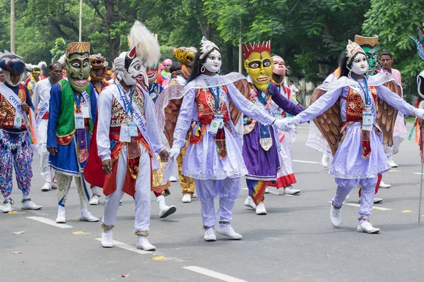 Kolkata Bengal Del Oeste India Agosto 2016 Bailarinas Folclóricas Enmascaradas — Foto de Stock