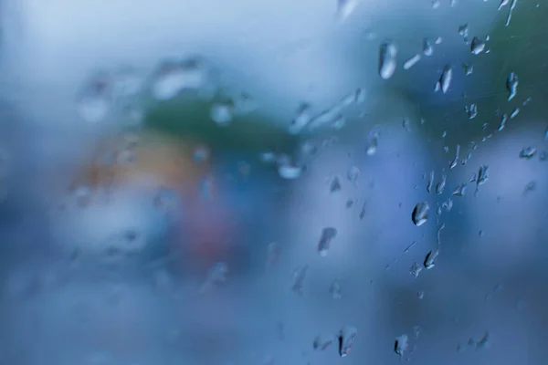 Gotas Chuva Caindo Vidro Borrões Abstratos Imagem Estoque Monção Kolkata — Fotografia de Stock