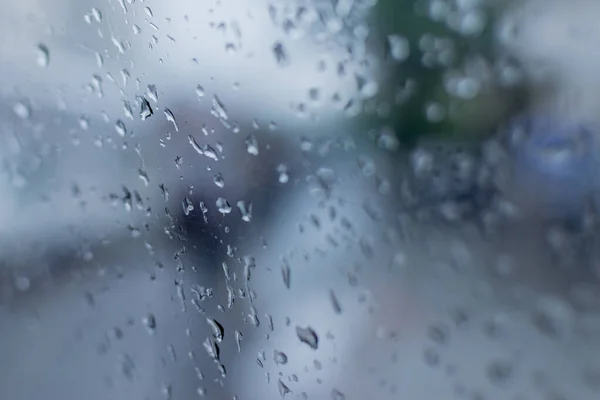 Gotas Chuva Caindo Vidro Borrões Abstratos Imagem Estoque Monção Kolkata — Fotografia de Stock