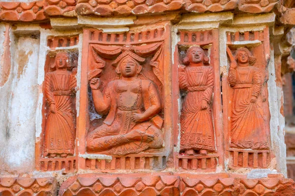 Terrakotta Műalkotások Kalnai Lalji Templom Falain Nyugat Bengálban Indiában Krsna — Stock Fotó