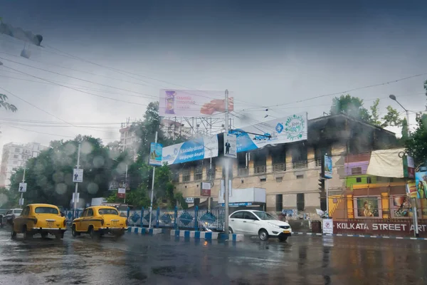 Kolkata Inde Septembre 2017 Des Gouttes Pluie Tombent Sur Verre — Photo