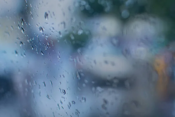 Gotas Chuva Caindo Vidro Borrões Abstratos Imagem Estoque Monção Kolkata — Fotografia de Stock