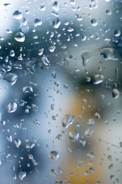 Gotas Chuva Caindo Vidro Borrões Abstratos Imagem Estoque Monção Kolkata — Fotografia de Stock