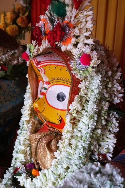 Idol Hinduiska Gudinnan Suvodra Dyrkas Med Kransar För Rath Jatra — Stockfoto