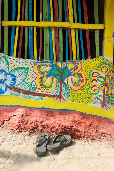 Pingla Bengal Occidental India Noviembre 2014 Coloridos Grafitis Murales Pueblo — Foto de Stock