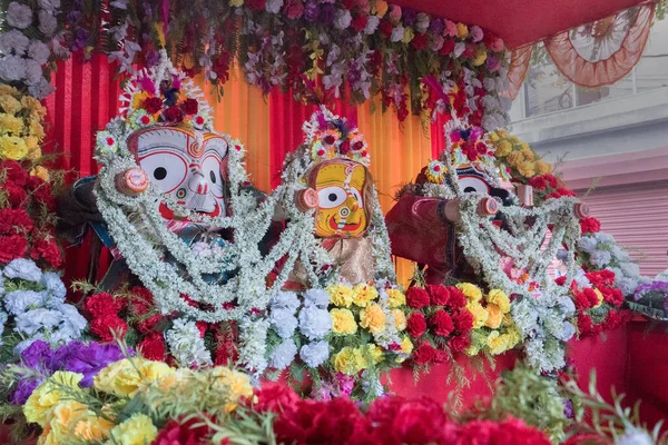 Bóg Jagannath Balaram Bogini Suvadra Lord Jagannath Jest Czczony Festiwalu — Zdjęcie stockowe