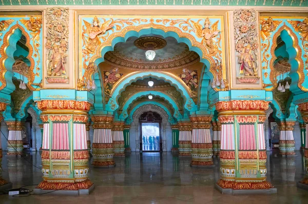 Mysore Karnataka Inde Novembre 2018 Beau Plafond Intérieur Décoré Piliers — Photo