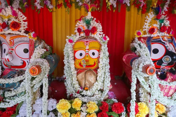 Idol Hinduskiej Bogini Suvodry Jest Czczony Girlandami Festiwal Rath Jatra — Zdjęcie stockowe