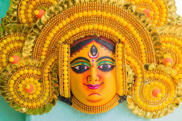 Colorful Chhau Chhou Masks Goddess Durga Handicrafts Display Sale Charida — Stock Photo, Image