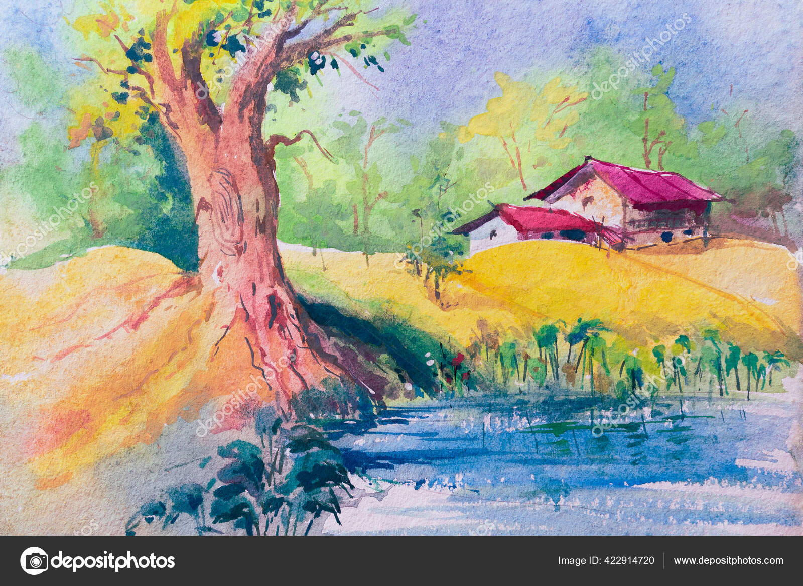 水彩画 農村風景 S. Naichi 水彩画 農村風景 S. Naichi 水彩画 農村風景 S. Naichi 水彩画 農村