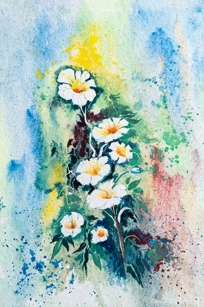 Hermosa Pintura Flores Acuarela Con Fondo Blanco Arte Acuarela Indio —  Fotos de Stock