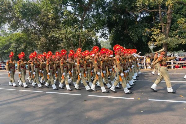 Kalkuta Bengal Zachodni Indie Stycznia 2020 Indyjscy Oficerowie Wojskowi Czerwonych — Zdjęcie stockowe