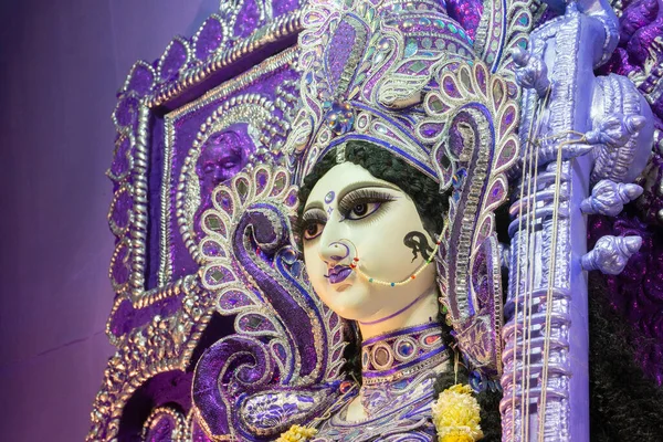 Rostro Diosa Saraswati Calcuta Bengala Occidental India Saraswati Una Diosa — Foto de Stock