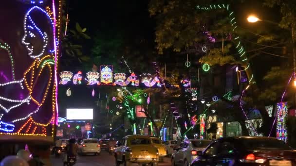 Park Street Kolkata India November 2020 Mooie Godin Durga Gedecodeerd — Stockvideo