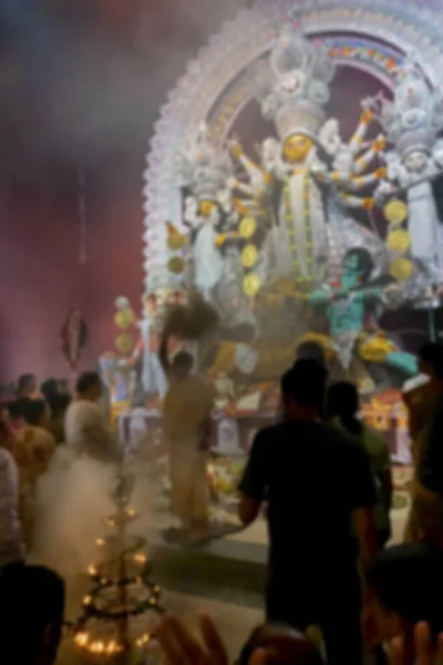 Image Floue Idole Déesse Durga Adorée Avec Une Lampe Sainte — Photo