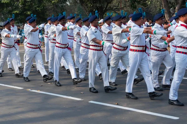 Kalkuta Bengal Zachodni Indie Stycznia 2020 Indyjscy Oficerowie Armii Maszerują — Zdjęcie stockowe