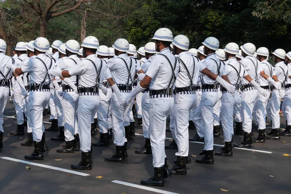 Kalkuta Zachodni Bengal Indie Stycznia 2020 Policjanci Kalkuty Ubrani Biało — Zdjęcie stockowe