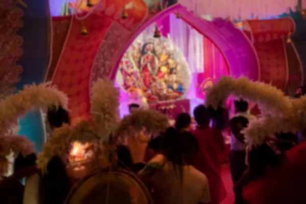 Wazig Beeld Van Dhaakis Drummers Optredend Tijdens Durga Puja Nachts — Stockfoto