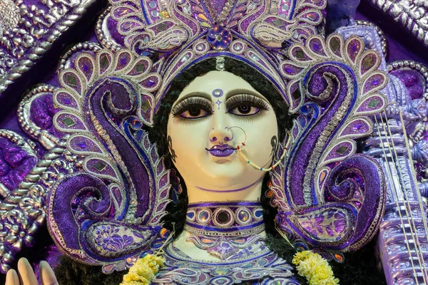 Gudinnan Saraswatis Ansikte Kolkata Västra Bengalen Indien Saraswati Hinduisk Gudinna — Stockfoto