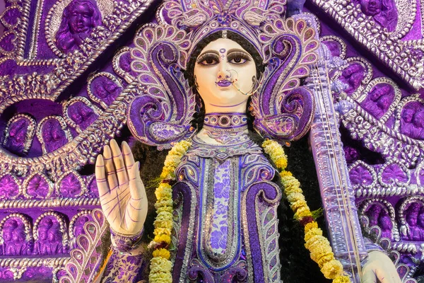 Välsignande Hand Gudinnan Saraswatis Idol Kolkata Västra Bengalen Indien Saraswati — Stockfoto