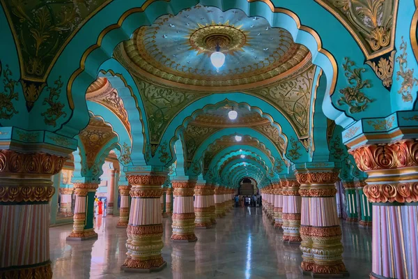 Mysore Karnataka India Noviembre 2018 Hermoso Techo Interior Decodificado Pilares — Foto de Stock