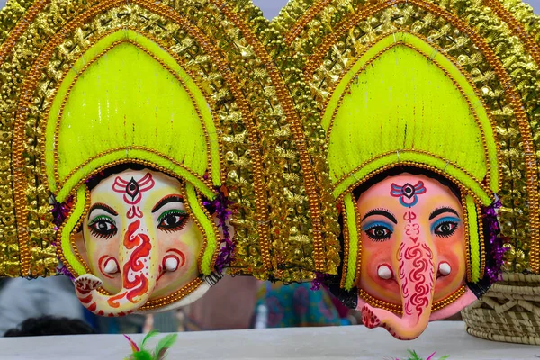 Máscaras Chhou Coloridas Lord Ganesha Deus Indiano Hindu Exposição Para — Fotografia de Stock