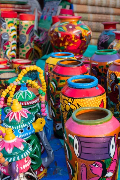 Beautiful Painted Colorful Terracotta Pots Works Handicraft Sale Handicraft Fair — Stock Photo, Image