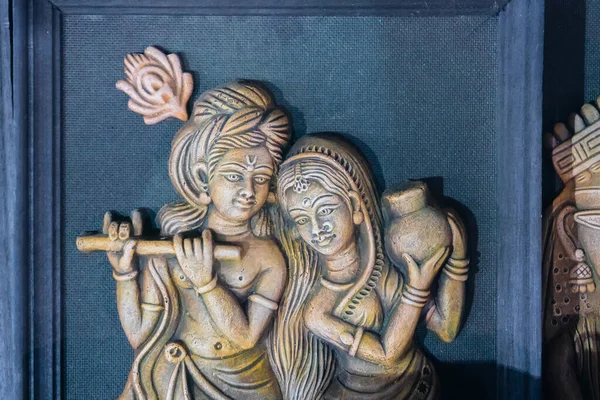 Seigneur Krishna Jouant Flûte Radha Souriant Déesse Durga Avec Son — Photo