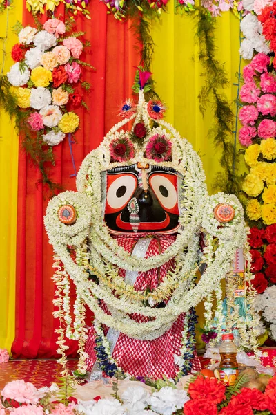 Idol Del Dio Indù Jagannath Lord Jagannath Venerato Con Ghirlande — Foto Stock