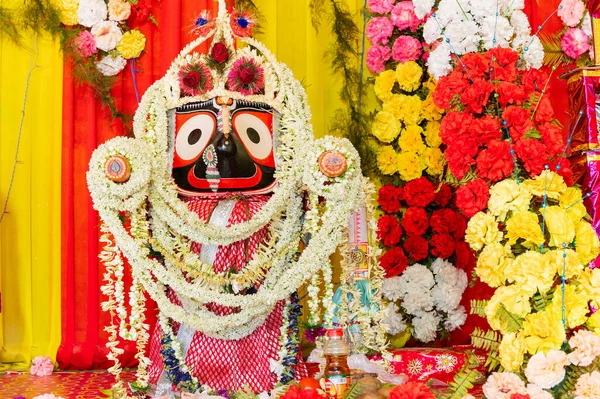 Idol Hinduskiego Boga Jagannath Lord Jagannath Jest Czczony Girlandami Festiwal — Zdjęcie stockowe