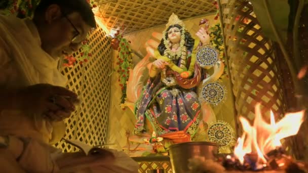 Howrah Westbengalen Indien Februar 2019 Hindu Purohit Ließ Yajna Nachts — Stockvideo