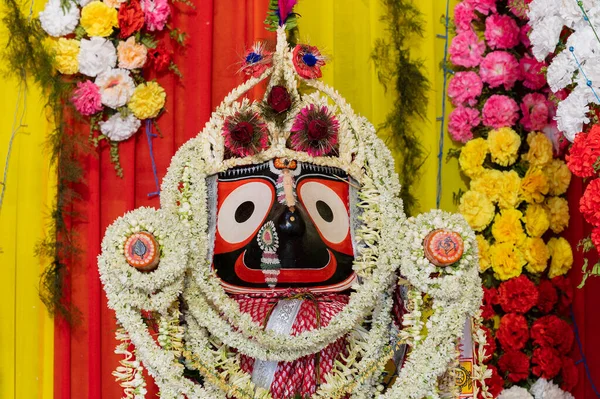 Idols Hindu Jumala Jagannath Lord Jagannath Palvotaan Seppeleitä Rath Jatra — kuvapankkivalokuva