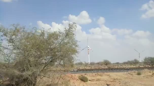 Okna Auta Vidět Poušť Neúrodná Země Písečné Duny Jaisalmer Rajasthan — Stock video