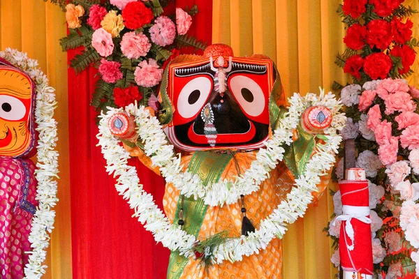 Idol Hinduistisk Gud Jagannath Lord Jagannat Dyrkes Med Krans Til – stockfoto