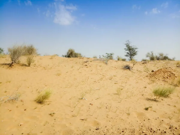 Thar Desert Seen Car Window Barren Land Sand Dunes Jaisalmer — Stock Photo, Image