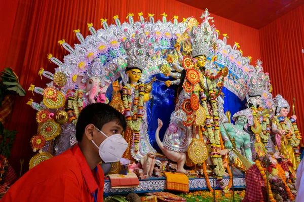 Howrah Bengal Barat India Oktober 2020 Dewi Durga Dipuja Dalam — Stok Foto