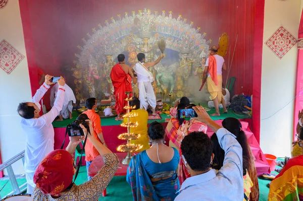 Хаура Западная Бенгалия Индия Октября 2020 Года Богине Дурге Поклоняются — стоковое фото