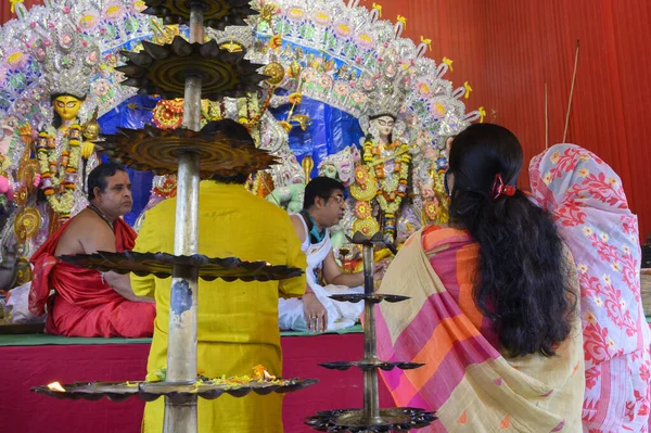 Howrah Bengala Ocidental Índia Outubro 2020 Deusa Durga Está Sendo — Fotografia de Stock