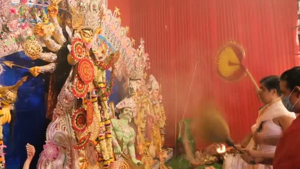 Howrah Westbengalen Indien Oktober 2020 Während Des Sondhipujo Aarti Wird — Stockvideo