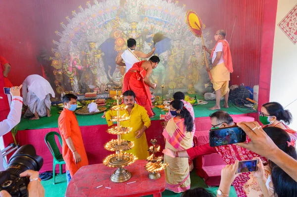 Howrah Bengala Ocidental Índia Outubro 2020 Deusa Durga Está Sendo — Fotografia de Stock