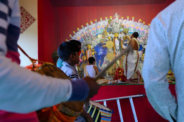 Howrah Bengala Ocidental Índia Outubro 2020 Deusa Durga Está Sendo — Fotografia de Stock