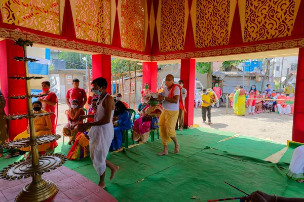 Howrah Batı Bengal Hindistan Ekim 2020 Vog Kutsal Yemek Maskeli — Stok fotoğraf