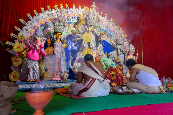 Howrah Bengal Barat India Oktober 2020 Pran Protistha Dewi Durga — Stok Foto