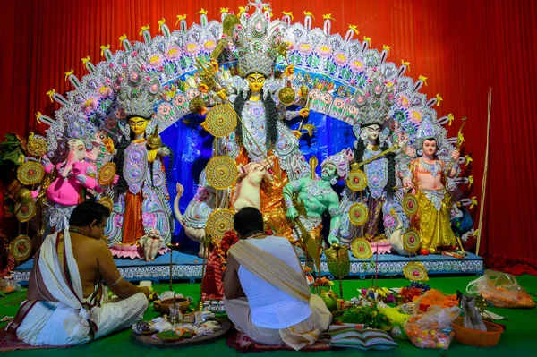 Howrah Bengala Ocidental Índia Outubro 2020 Pran Protistha Deusa Durga — Fotografia de Stock