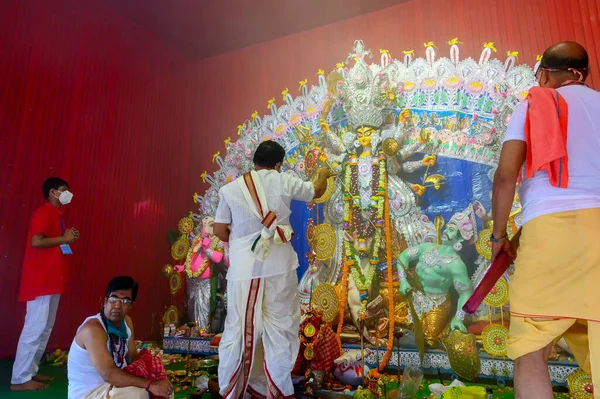 Howrah Bengal Barat India Oktober 2020 Dewi Durga Disembah Oleh — Stok Foto