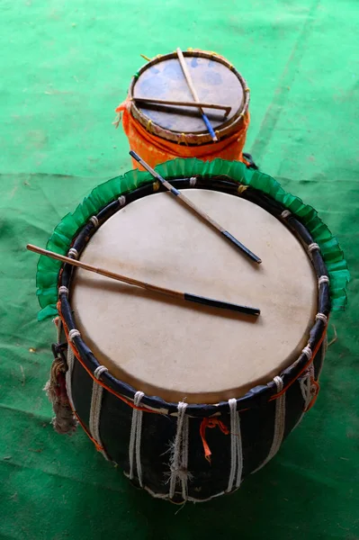 Dhaaks Instrumento Musical São Tocados Durante Festival Puja Durga Maior — Fotografia de Stock