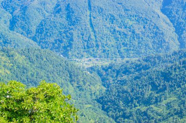Sikkim Road down below from view of Tarey Bhir point, popular tourist spot, Sikkim,India. The word 'Bhir' means cliff in the local Nepal language, a breathtaking view at the edge, Himalayan mountains.