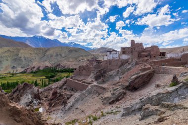 Basgo or Bazgoo, a village situated on the bank of the Indus river in Leh district, Ladakh, India. Ancient cultural and political centre, Basgo Monastery and historical ruins with Himalayan mountains.