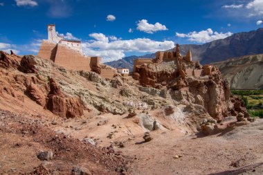 Basgo or Bazgoo, a village situated on the bank of the Indus river in Leh district, Ladakh, India. Ancient cultural and political centre, Basgo Monastery and historical ruins with Himalayan mountains.